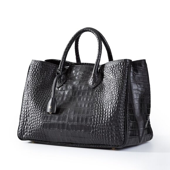Mark & Graham Black Croc Embossed Elisabetta Handbag, Black - Picture 1 of 8